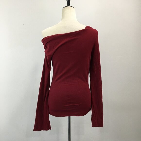 JAMES PERSE Dark Red/Burgundy Off Shoulder Long Sleeve Shirt - Picture 7 of 7